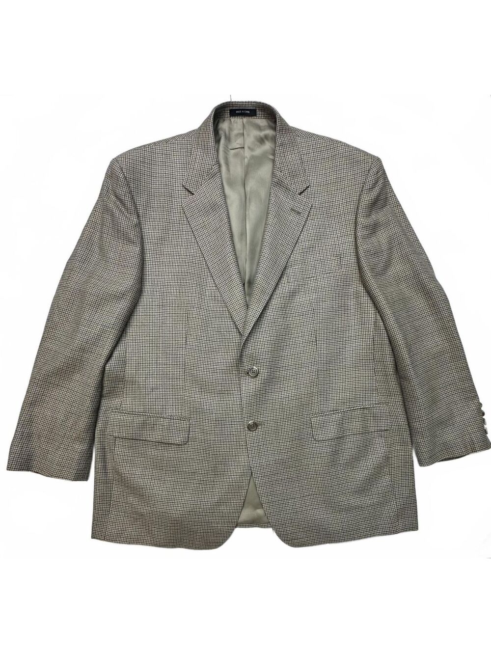 Lauren Ralph Lauren Men’s 46R Tan Houndstooth Silk Wool Blazer Sport Coat